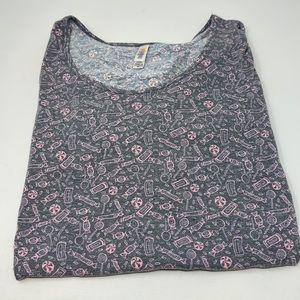 LulaRoe womens XL gray pink candy design short sleeve shirt